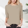 thumbnail image 2 of Womens Tops Shirts Casual 3/4 Sleeve Round Neck Solid Color Loose Side Split Summer Tops Teens, 2 of 5