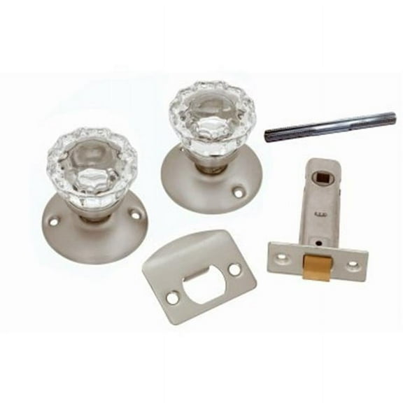 Passage Door Latch Set, Glass Knobs - Satin Nickel
