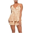 thumbnail image 2 of QATAINLAV Prime Sales Womens Sequin Sleeveless Rompers Cute V Neck Glitter Jumpsuit Shorts Dressy Spaghetti Straps Backless Overalls Cocktail Evening Party Clubwear Beige M, 2 of 6