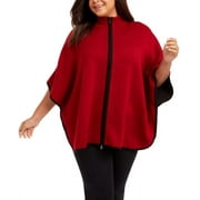 Anne Klein Women's Plus Zip up Poncho Sweater Red Size 1X