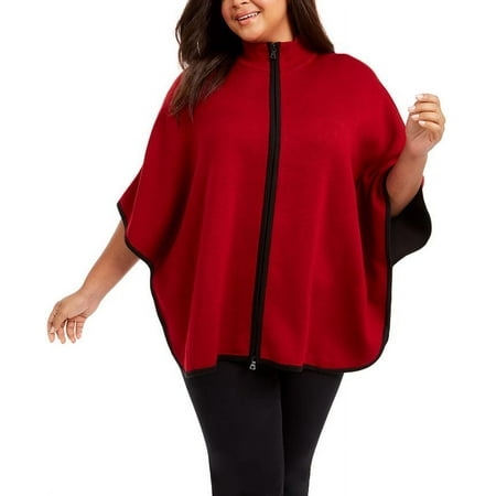 Anne Klein Women's Plus Zip up Poncho Sweater Red Size 1X