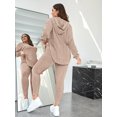 thumbnail image 4 of Plus Size Women 2 Piece Outfit, Ribbed Knit Hooded Long Sleeve Top and High Waist Leggings Set, 4 of 5
