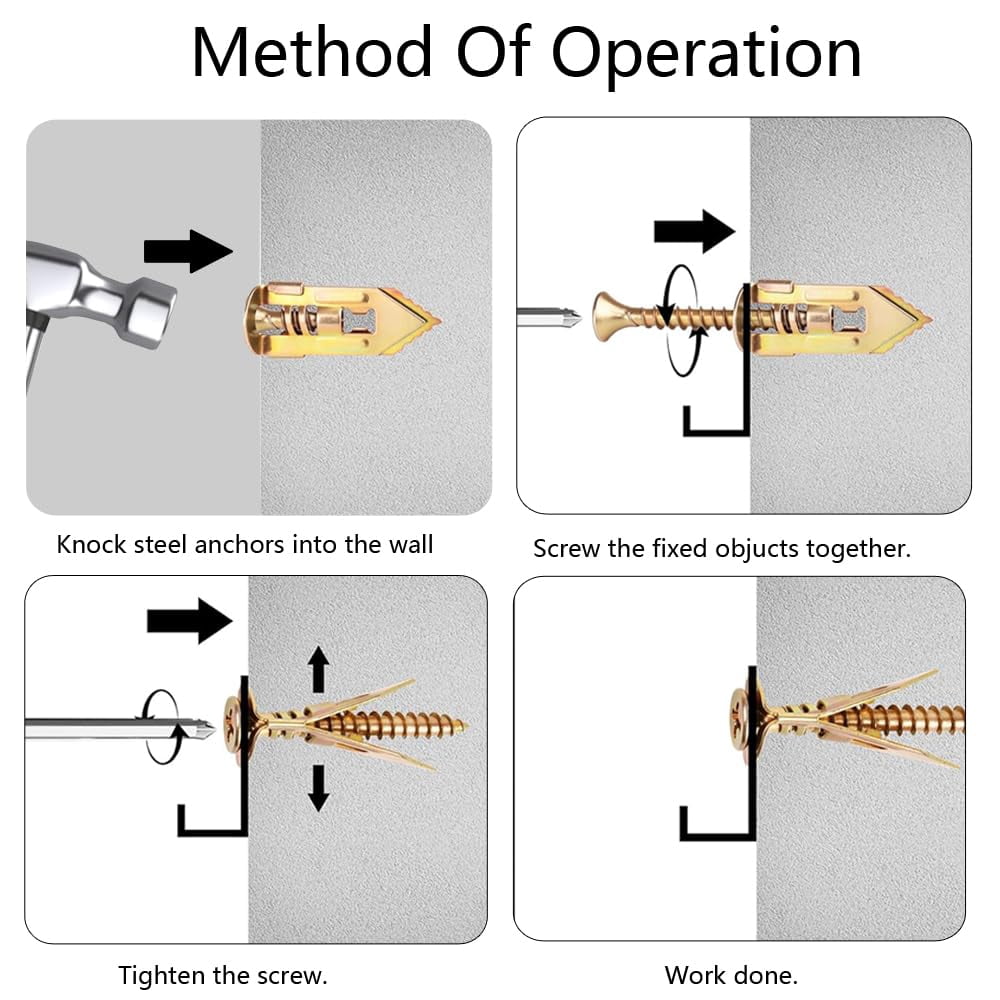 80 Pair Self Drilling Drywall Anchors with Screws Multiple Sizes 4 Drywall Grip Anchors Metal Expansion Anchors for Hang Pictures DIY Project