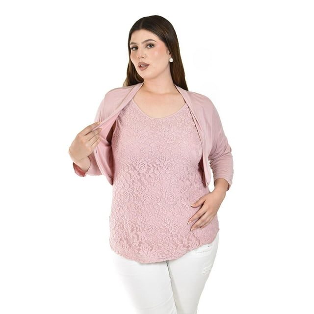 Blusa de encaje con torerita Roman Fashion /Tallas Extras, 162N (Rosa palo) rosa 38