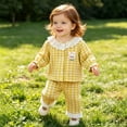 thumbnail image 6 of Tigivemen Plaid Long Sleeve Set Baby Girl Clothes Fall Outfit for Toddlers Soft Comfy Button Down Shirts with Elastic Waist Pants Yellow Size 5-6 Years, 6 of 6