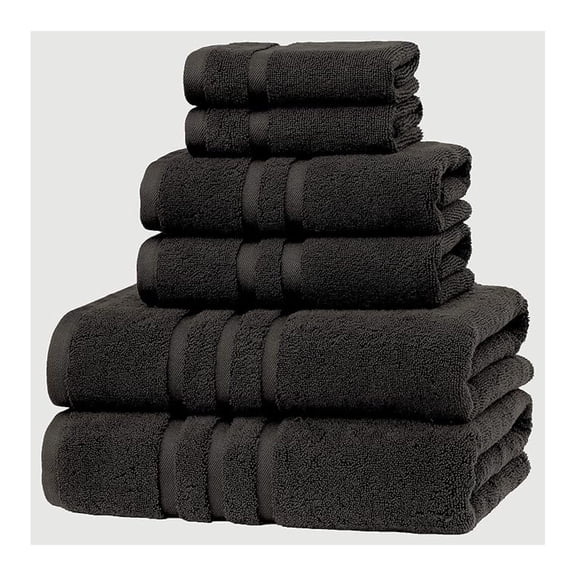 Veteran Textile - 6 Pieces - Turkish Cotton - Luxury Towel Set for Bathroom & Kitchen, 2 Bath Towels, 2 Hand Towels & 2 WashCloths *Valued $79.99* (Black)