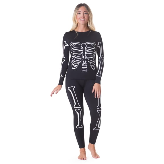 Rocky Women Thermal Top and Bottom Warmer Cold Weather Underwear Set, Glow in the Dark Skeleton Small