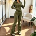 thumbnail image 4 of Womens 2 Piece Outfits Athleisure Sets Ribbed Long Sleeve Zip Up Hoodie and Flare Pants Matching Sets Bodycon Workout Tracksuit Casual Going Out Outfits, 4 of 8