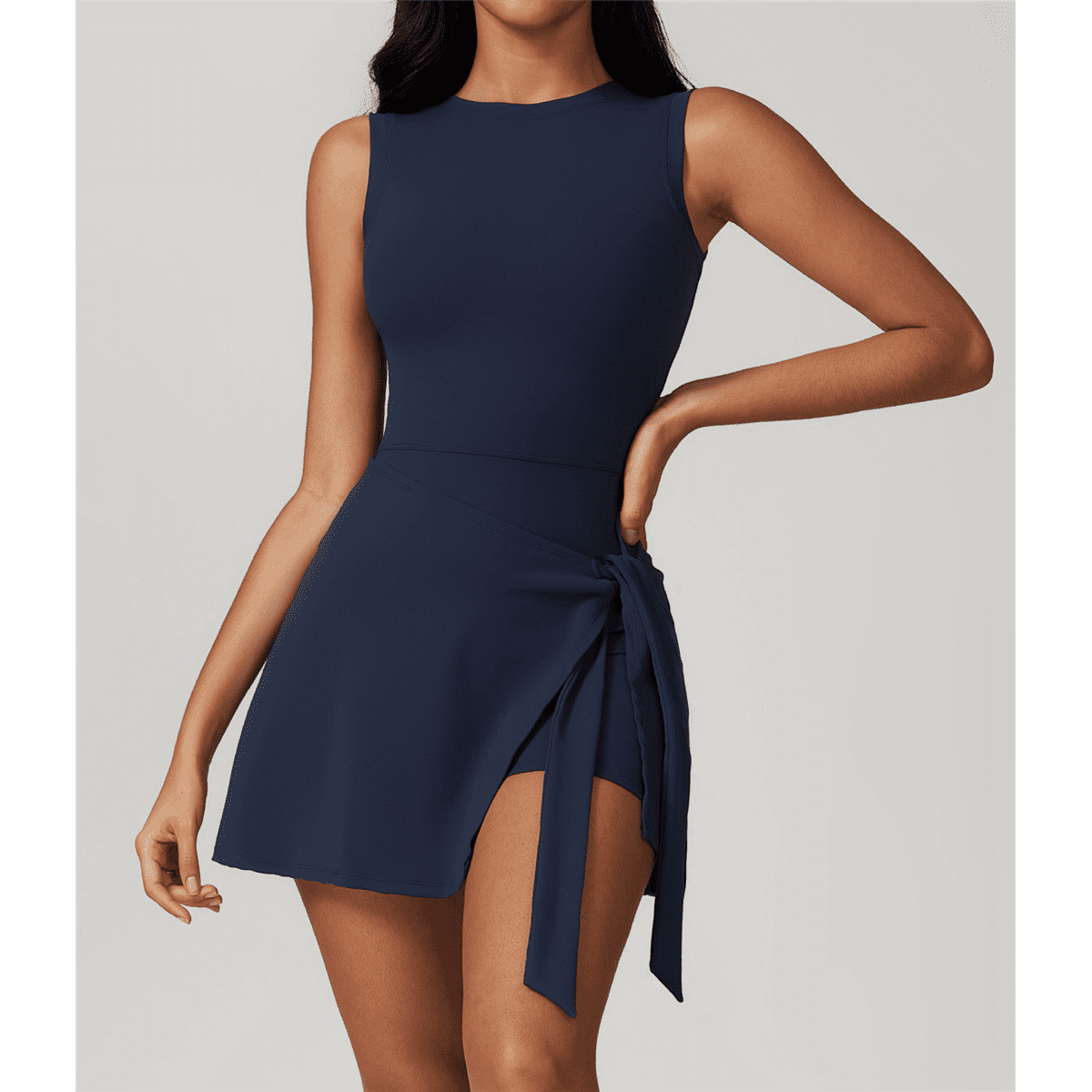Womens High Neck Tennis Dress Sleeveless Wrap Skirt Built in Shorts Golf Athletic Dress Workout Rompers Badge Blue XL