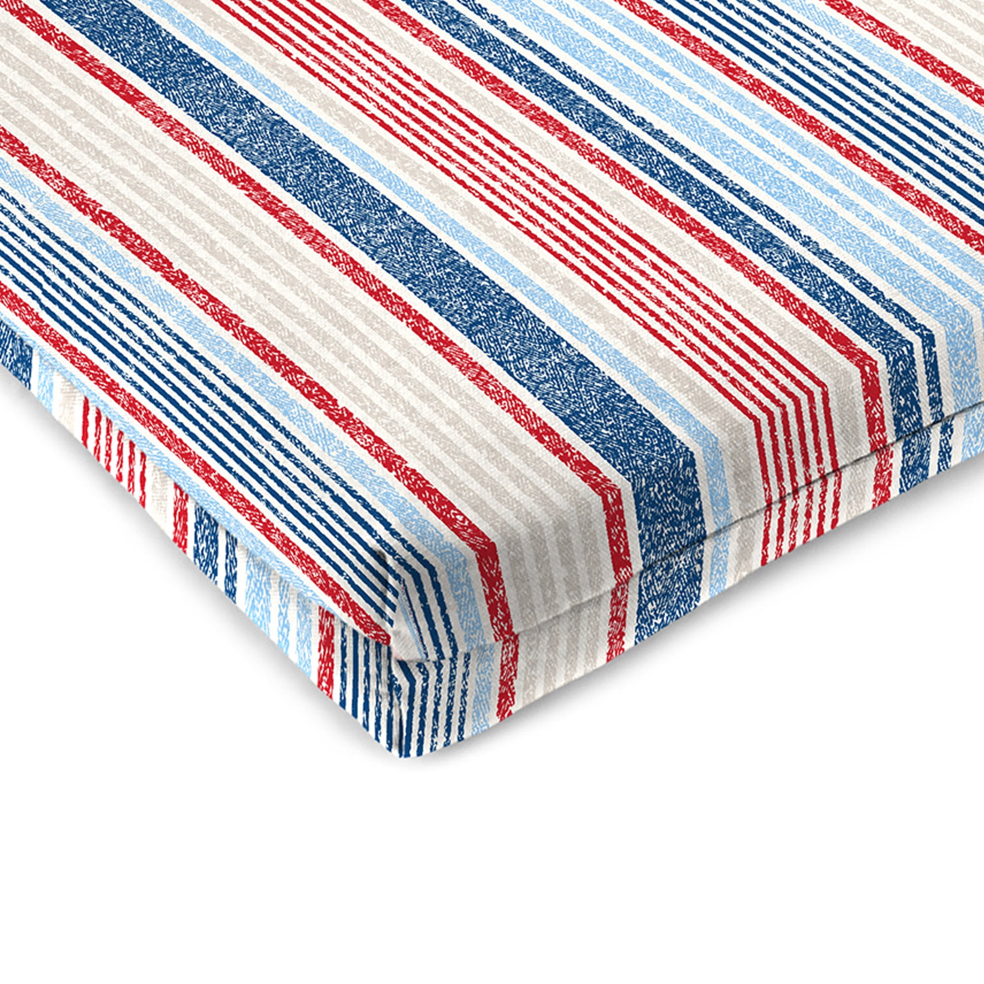 Jordan Manufacturing 17" x 19" Davian Razz Red, White and Blue Stripe Rectangular Outdoor Chair Pad Seat Cushion with Ties (2 Pack)