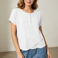 thumbnail image 4 of cocolona Summer Tops for Women Short Sleeve Crew Neck Button Asymmetrical Hem Shirts Dressy Casual Solid Color Blouses, 4 of 6