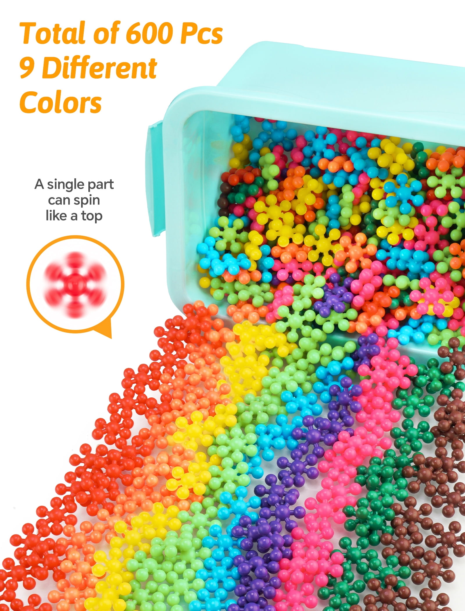 Macaron Color Interlocking Building Blocks Set – 600pcs Snowflake Shape Plastic Construction Toys in 6 Pastel Colors with Storage Box, Educational STEM Blocks for Kids Creative Play
