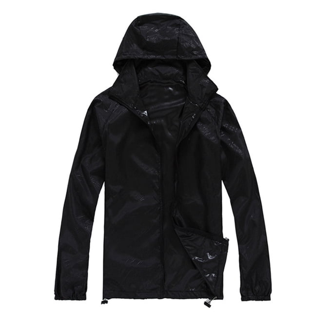 Fall Winter Jackets Coats Cardigan for Women, Solid Rain Jacket Outdoor Plus Size Hooded Windproof Loose Coat Water Proof Raglan Cuff Storage Bag Black