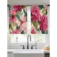 thumbnail image 2 of Pink Flowers Sheer Curtains 45 Inch Length 2 Panels Set Window Treatments, Spring Watercolor Floral Leaves Plants Beige Rod Pocket Semi Curtains for Living Room/Bedroom/Kitchen Décor, 104"W x 45"L, 2 of 7