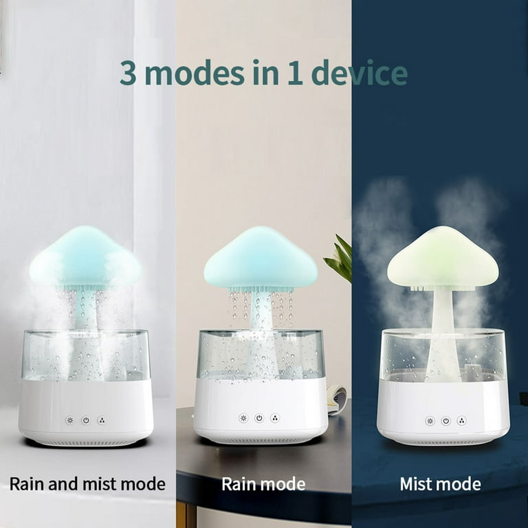 Colorful Mushroom Rain Cloud Night Light Humidifier With Raindrop
