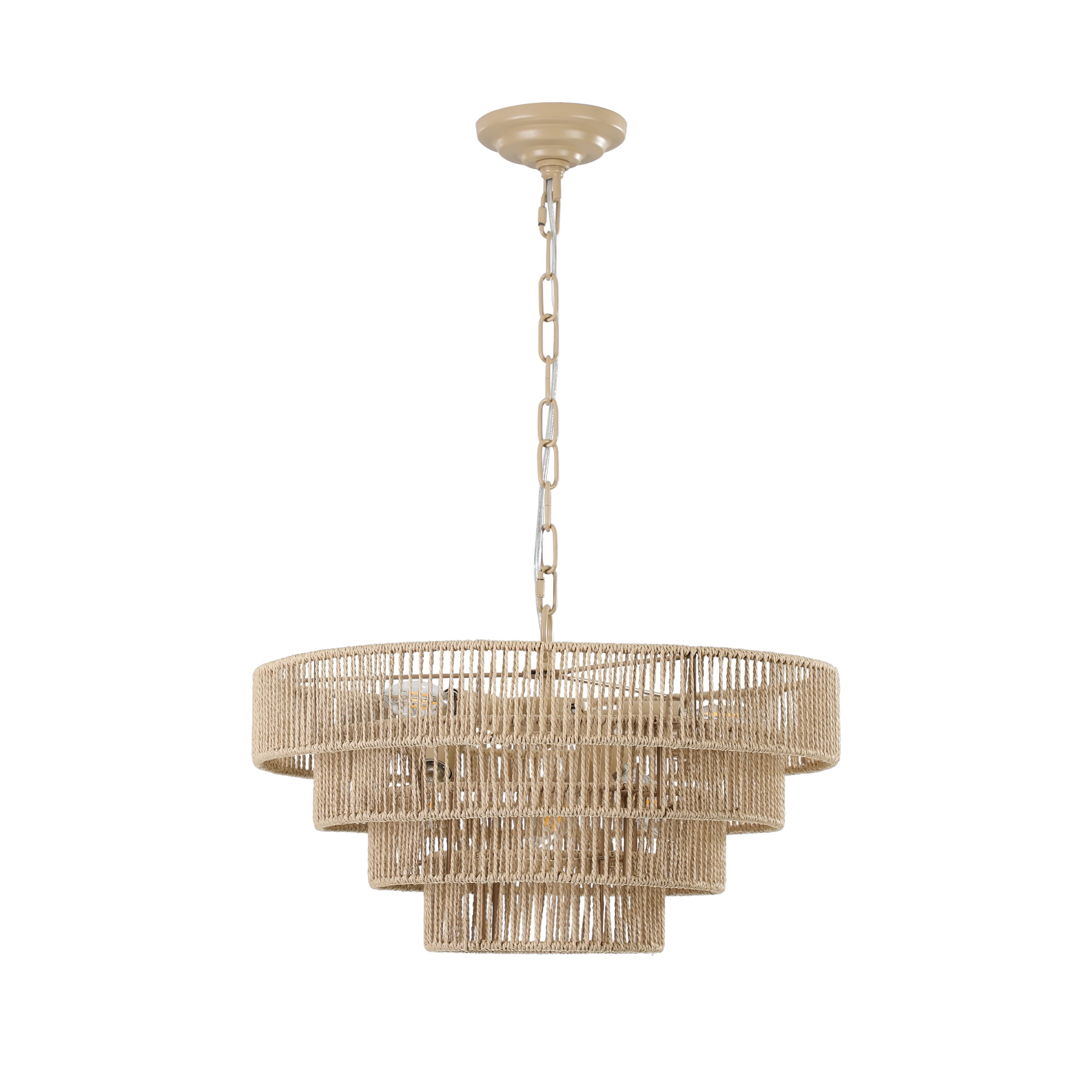 Jopath 24" Rustic 5-Tier Black Hemp Rope Pendant Light Chandelier with 8 E12 Sockets, Boho Farmhouse Ceiling Fixture for Dining Room, Kitchen, or Entryway (Bulb Not Included)