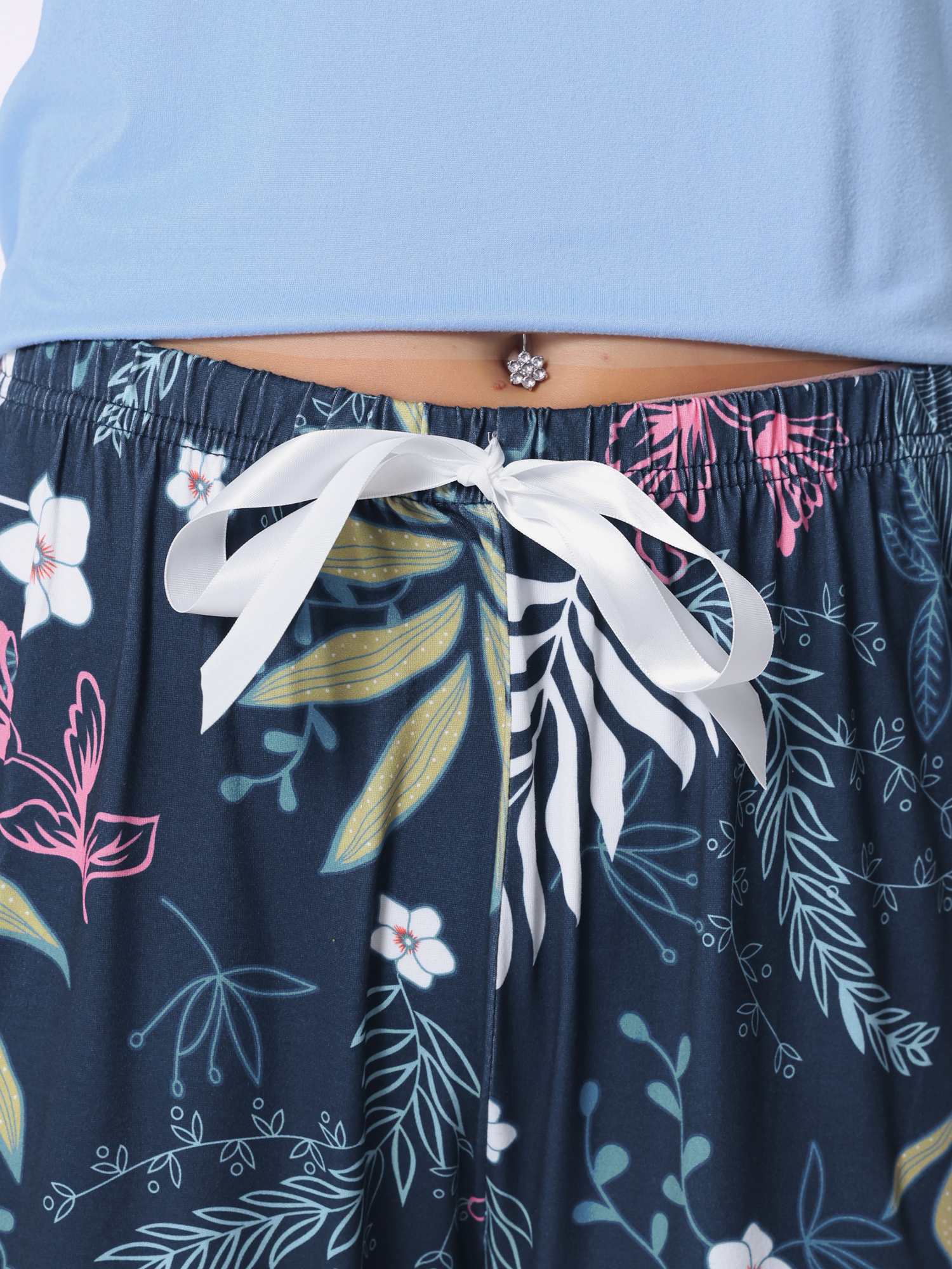 DARING DIVA Long Sleeve Floral Capri Soft Strechy Pajama Sets 2 Pieces S Deep Blue