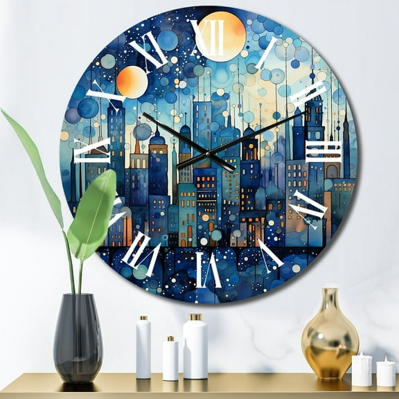 Designart "City Utopia III" Abstract Collages Oversized Wall Clock