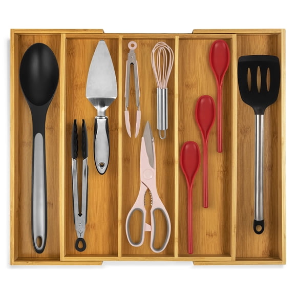 Organizador de cajones de cocina Purawood, expandible, bambú