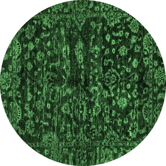 Ahgly Company Indoor Round Abstract Emerald Green Modern Area Rugs, 8' Round