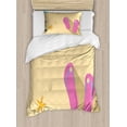 thumbnail image 1 of Flip Flop Twin Size Duvet Cover Set, Pinky Beach Thong and Starfish on Grainy Looking Sands by the Waves, Decorative 2 Piece Bedding Set with 1 Pillow Sham, Seafoam Pink and Cream, by Ambesonne, 1 of 3