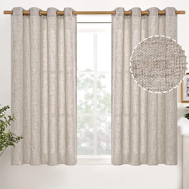 Natural Linen Curtains Long for Living Room Bedroom Groet Top Light Filtering Privacy Linen Textu Window Semi Sheer Drapes Panels x Natural
