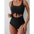 thumbnail image 4 of SOMER Women’s One Piece Swimsuit Tummy Control Cutout Tie Knot Swimwear High Waisted Bathing Suit Black L, 4 of 5