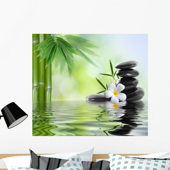 Spa Stones with Frangipani Wall Decal by Wallmonkeys Peel and Stick Graphic (36 in W x 32 in H) WM9706