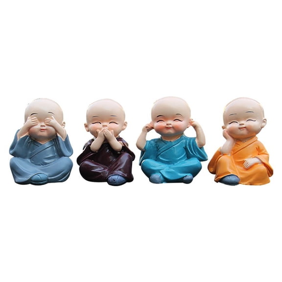 4 Pcs Baby Buddha Statue | Resin, 2 Inch Buddha Monk Statue for Car Dashboard Decoration