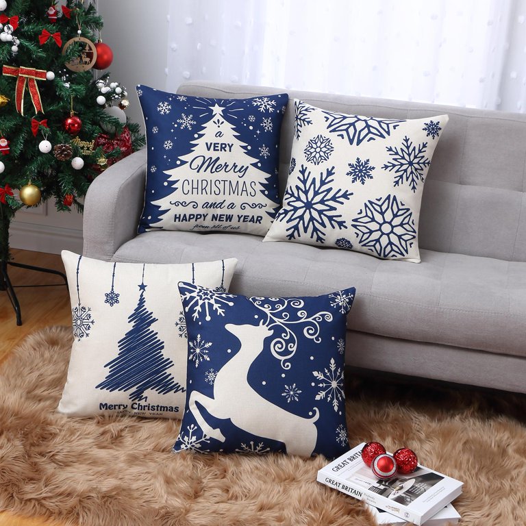 Christmas Pillow Covers 18x18 Set Of 4 Xmas Square Throw Pillows Cover  Quotes Saying Throw Pillow Cases Bedroom Outdoor Chair Bed Cushion Cover  For Ch
