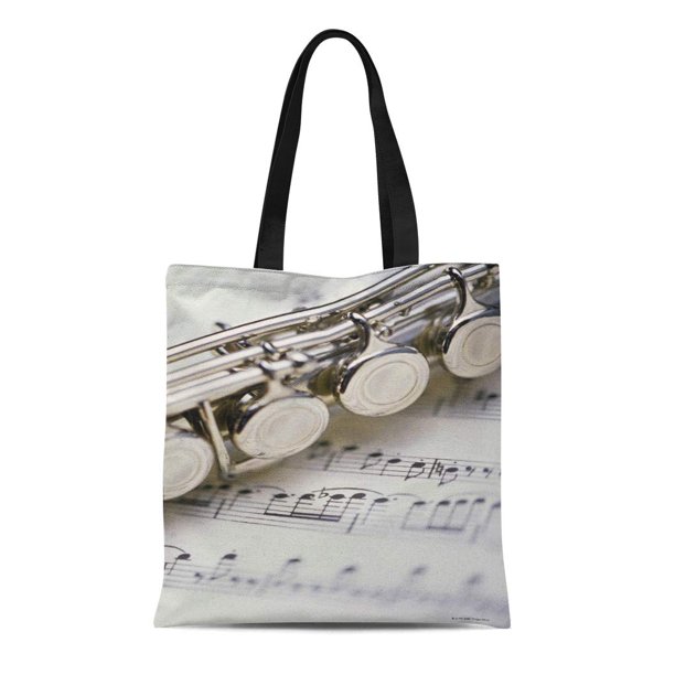 SIDONKU Canvas Tote Bag Object Flute on Sheet Focus Selective Part