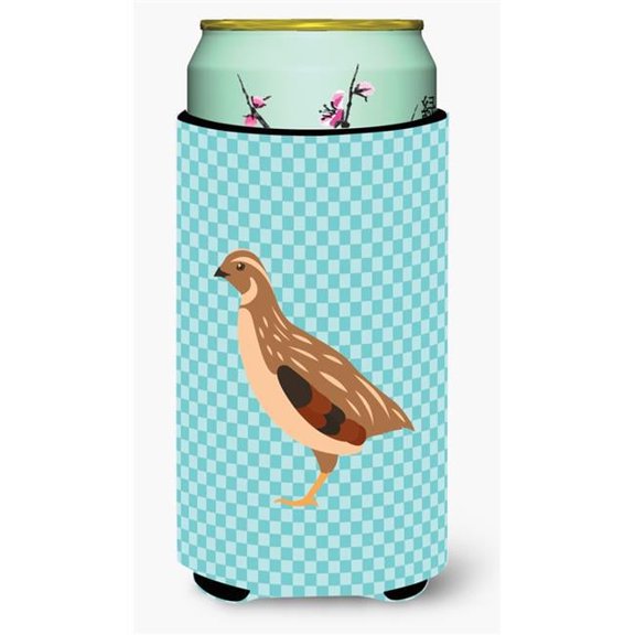Golden Phoenix Quail Blue Check Tall Boy Beverage Insulator Hugger