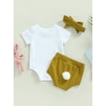 thumbnail image 4 of Bagilaanoe 3Pcs Newborn Baby Girl Easter Outfits Letter Print Short Sleeve Romper Tops + Shorts + Headband 3M 6M 12M 18M 24M Infant Short Pants Set, 4 of 9