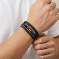 thumbnail image 5 of VNOX Men's Stainless Steel Magnetic Clasp Tiger Eye Beaded Black Leather Bracelet Gift, 5 of 6