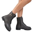 thumbnail image 2 of Willtoo Womens Ankle Boots Buckle Decor Lace Up Side Zipper Booties Low Block Heel Lug Sole Casual Short Boots for Winter Daily Wear, 2 of 6