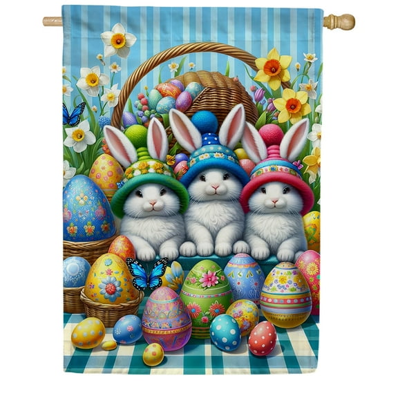 America Forever Easter Bunnies House Flag, 28x40 inch Double Sided, Rabbit Egg Easter Banner, Colorful Eggs Spring Flowers, Seasonal Outdoor Decor, Holiday Outside Decorations Yard Flag