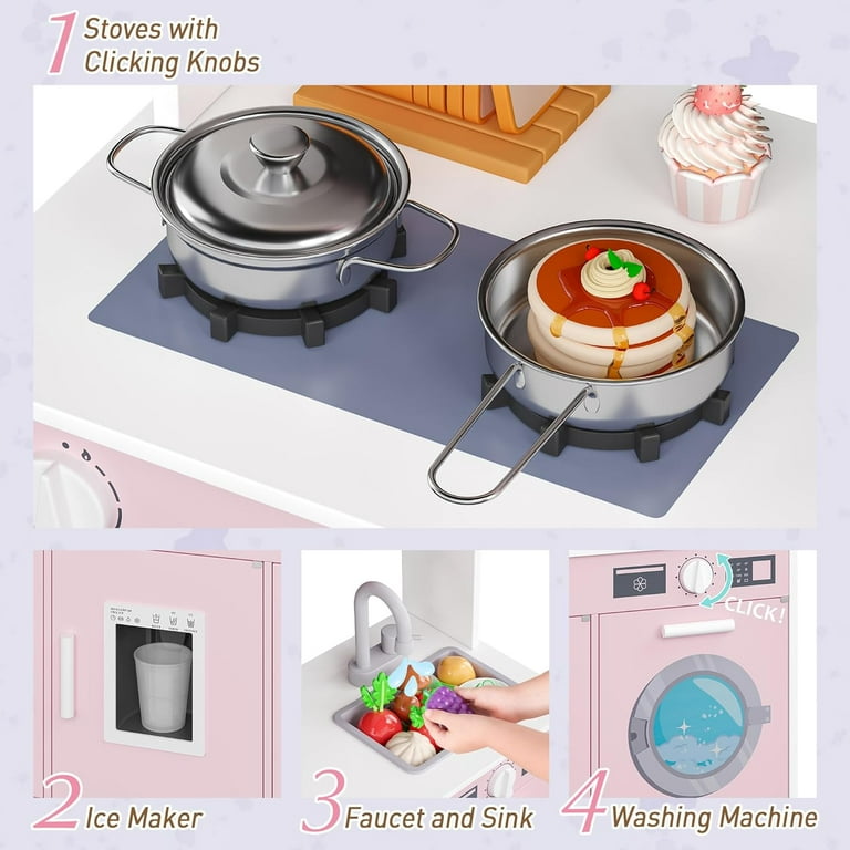 Track Seven Play Kitchen for Kids, Wooden Kids Kitchen Playset