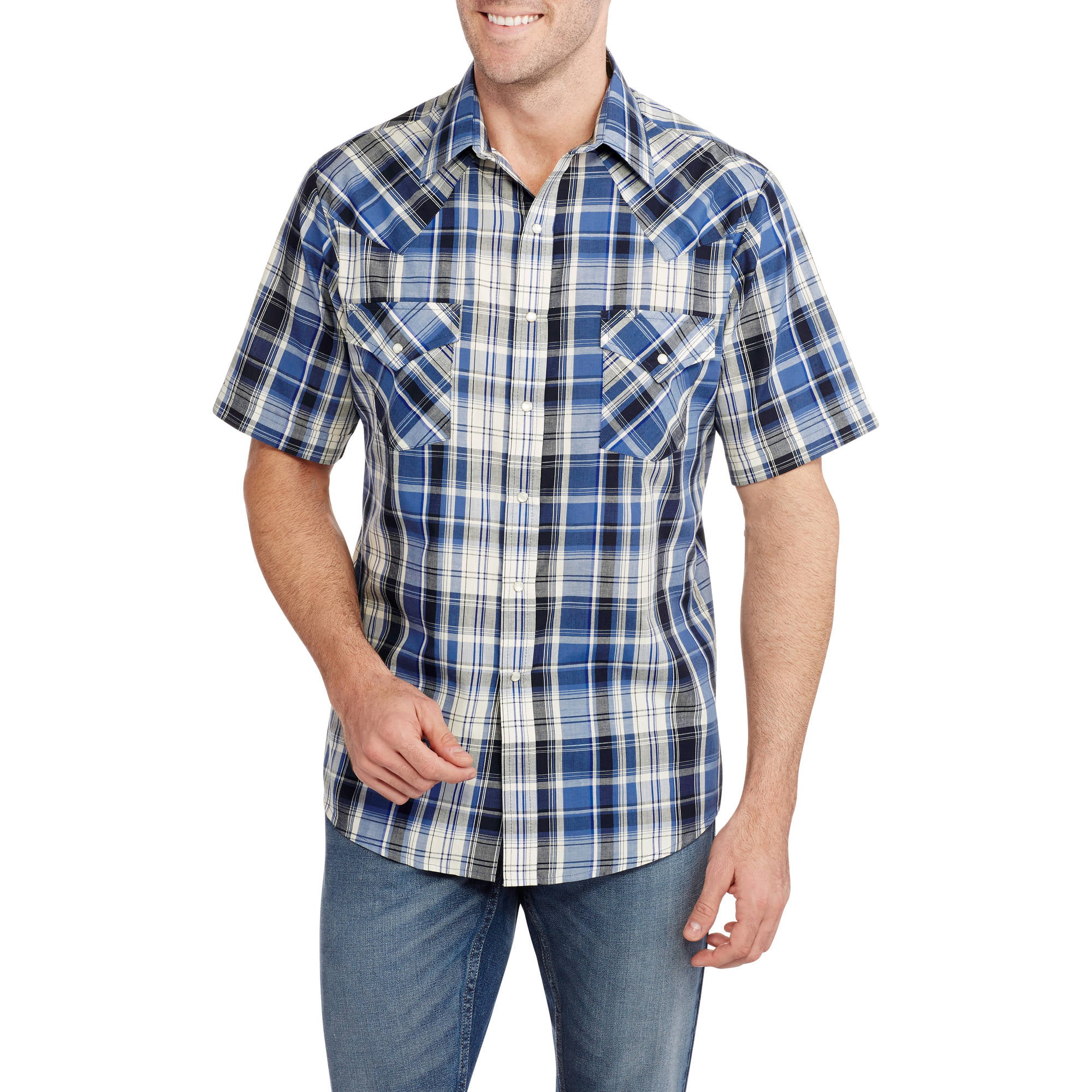 Men's Short Sleeve Easy Care Plaid Western Shirt - Walmart.com