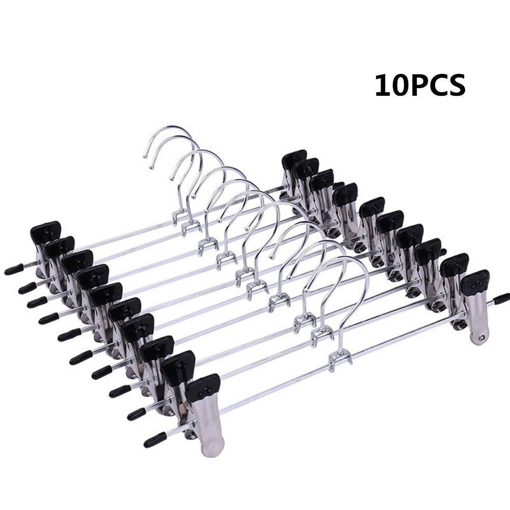 10PCS Pants Hangers Skirt Hangers with Adjustable Trouser Jeans Clamp Practical