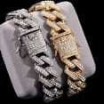 thumbnail image 3 of Hip Hop Iced Out 14/20MM Prong Cuban Link Chain Bracelets For Men Women Bling Full Rhinestones Rhombus Cuban Bracelet Jewelry GC, 3 of 6