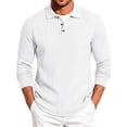 thumbnail image 2 of Aimik Polo Shirts for Men Long Sleeve Ribbed Texture Button Placket Casual Solid Shirts Fall Winter Lightweight Cozy Collared Tops, 2 of 6