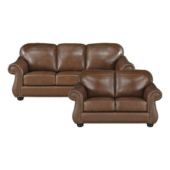 Lexicon Attleboro Leather 2-Piece Upholstered Sofa Set in Brown