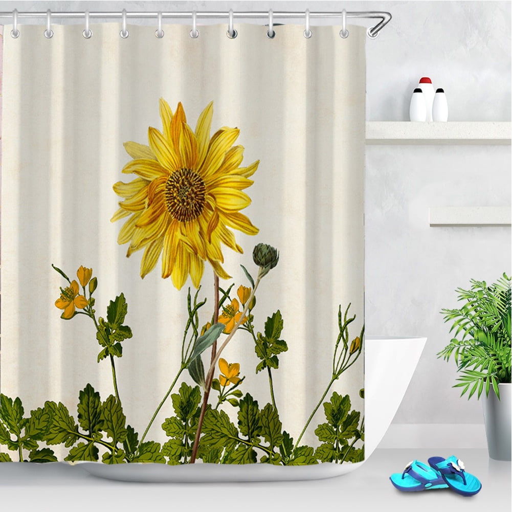 Oil Painting Sunflowers Shower Curtain Art Decor Set Bathroom Decor With Hooks 