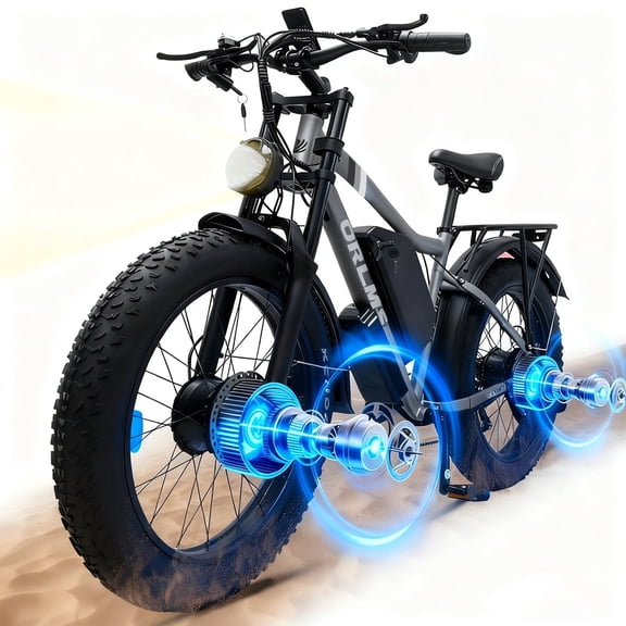 5000W (Peak) Dual Motor Ebike for Adults, 52V 25AH Battery Ebike, 55KM/H Max Speed, 80Mile Range, Hydraulic Brakes, All-Terrain Mountain Bike with 24*4.0 Fat Tire, UL/CE/GCC