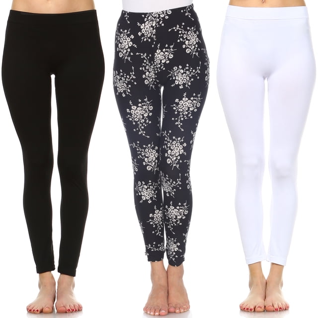 White Mark Women's 3-Pack Soft Stretchable Tropical Print Leggings