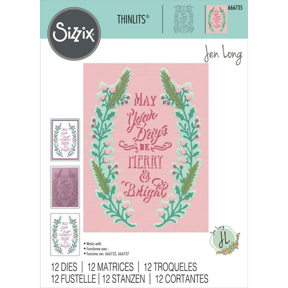 Sizzix Thinlits Die Set 12PK Merry & Bright #2 by Jen Long