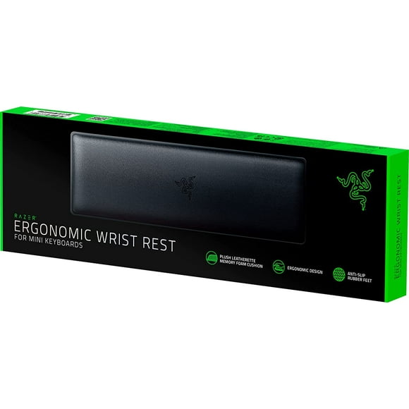 Razer Ergonomic Wrist Rest for Mini Keyboards: Plush Leatherette Memory Foam Cushion - Anti-Slip Rubber Feet