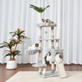thumbnail image 2 of Cat Tree . es Cat Tower for Indoor Cats Cat Condo with Perches Basket Leaf Feeding Bowl Multi-Level Plush Modern Cat Furniture with Scratching Posts Light HCTW, 2 of 9