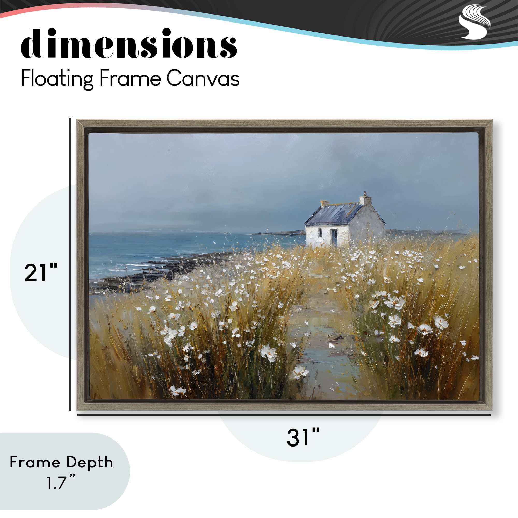 Stupell Industries Oceanfront Cottage Wildflowers Brown Framed Floater Canvas Wall Art, design by Petal Prints Design