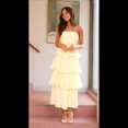 thumbnail image 4 of Vestido de Verano Sin Tirantes para Mujer, con Volantes, , Liso, Espalda Descubierta, Fruncido, Elegante, Fluido, para Playa. Amarillo M, 4 of 10